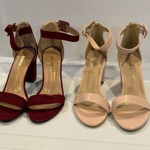 Allegra K Burgundy and Blush Ankle Strap Heels 3” heel NWOT 2 pair